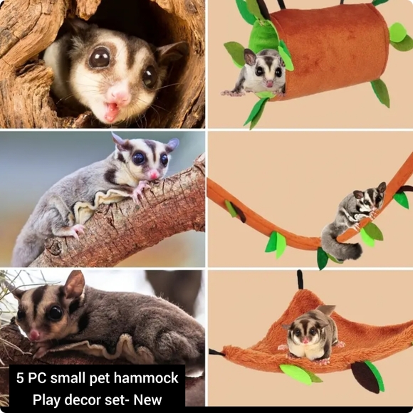 5-pc Plush Hammock Swing Set bed, Tunnel hammock etc 4 sugar gliders & sm pets - Picture 4 of 13